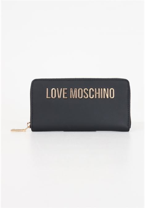 Portafoglio nero da donna lettering metallo gold zip around LOVE MOSCHINO | JC5611PP1IKD0000